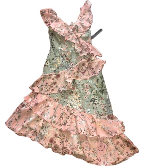 Maggy London Coral/Sage Floral Ruffle Dress - Picture 8 of 8